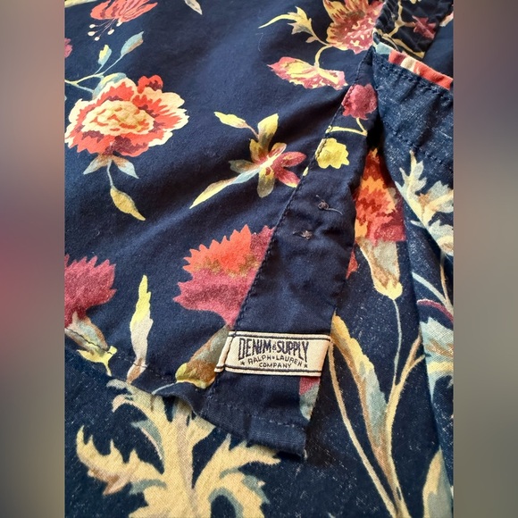 Denim & Supply Ralph Lauren Hawaiian Shirt Floral Short Sleeve Navy Blue Men’s L - Picture 5 of 11